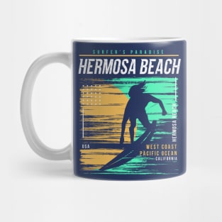 Retro Surfing Hermosa Beach, California // Vintage Surfer Beach // Surfer's Paradise Mug